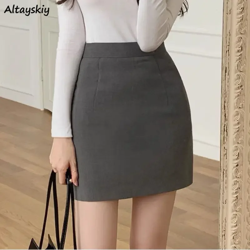 

S-4XL Mini Skirts Women Solid Office Lady Temper Slim Simple Spring High Waist All-match Korean Style A-line Casual Chic Classic