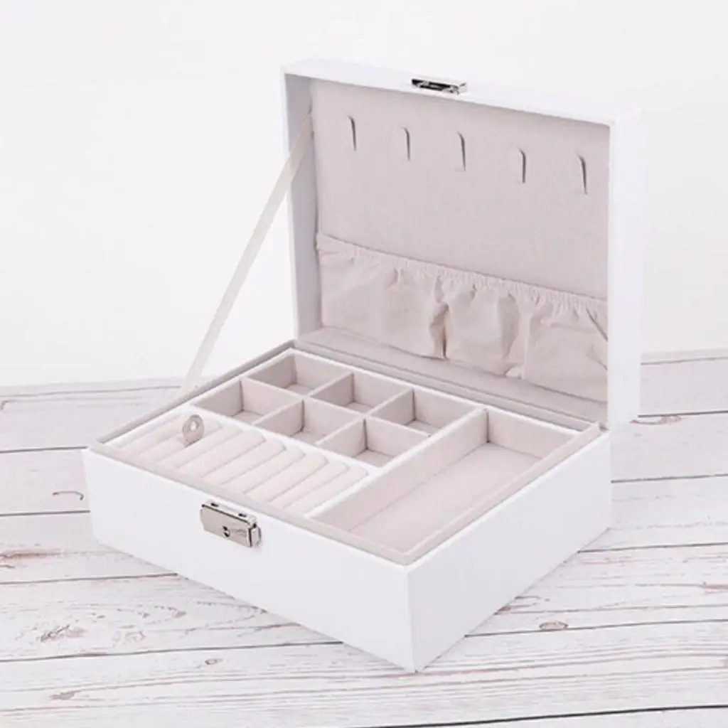 Jewelry Box Organizer Display Dual Layer Case for Rings Necklace White