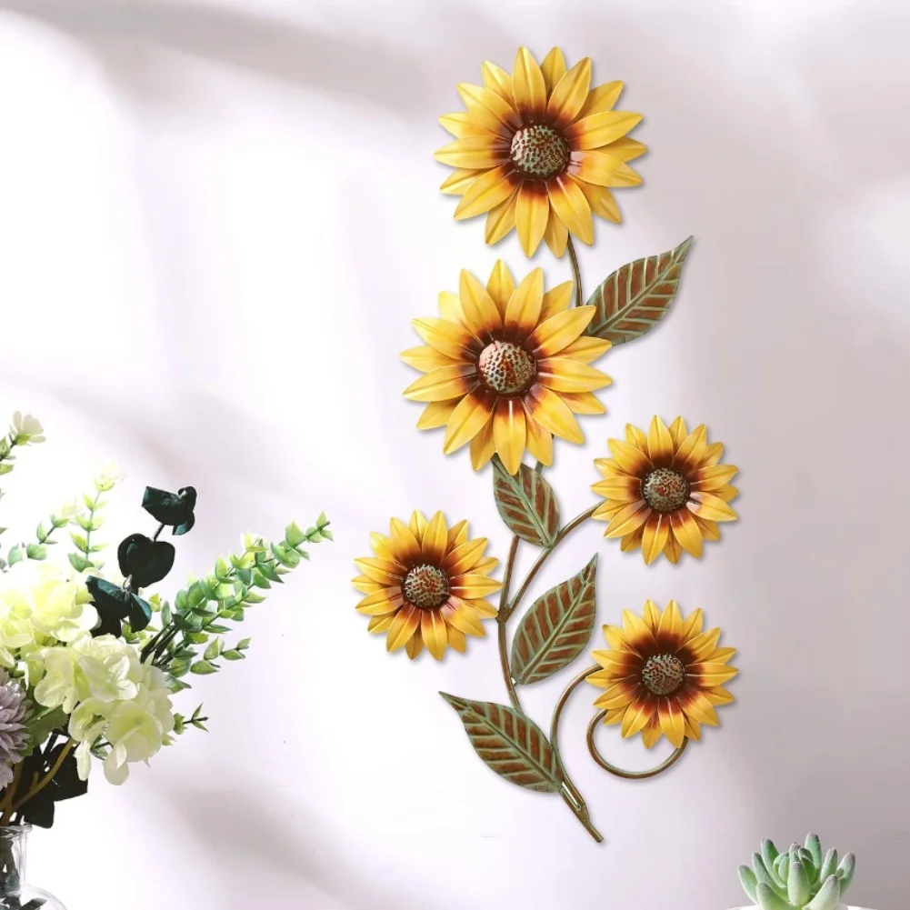 2pcs Metal Sunflower Wall Art Decorations For Indoor Outdoor 3D Yellow Flower Hanging Sculpture For Courtyard,fence Ornaments
