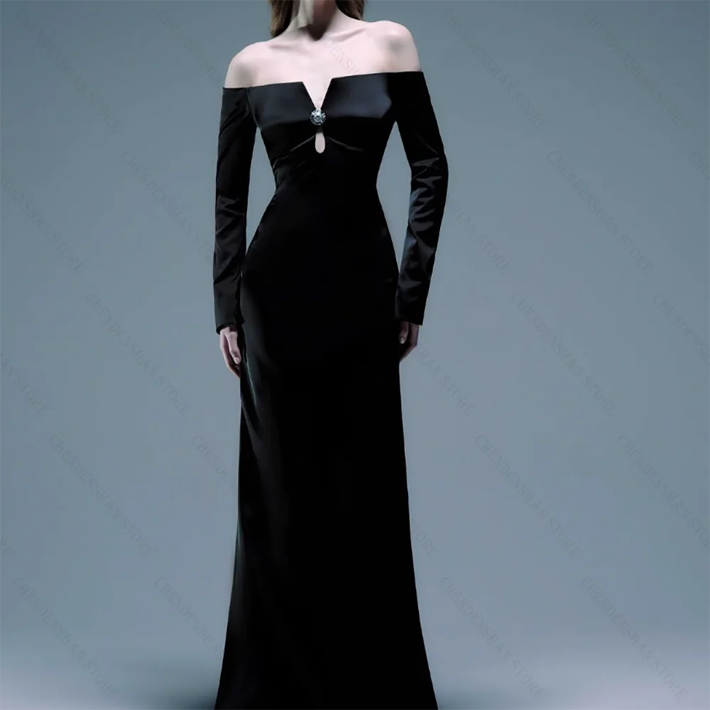 

Elegant Black Slim Off The Shoulder Evening Dress Chic Prom Gown Robes De Soirée Customized Dresses