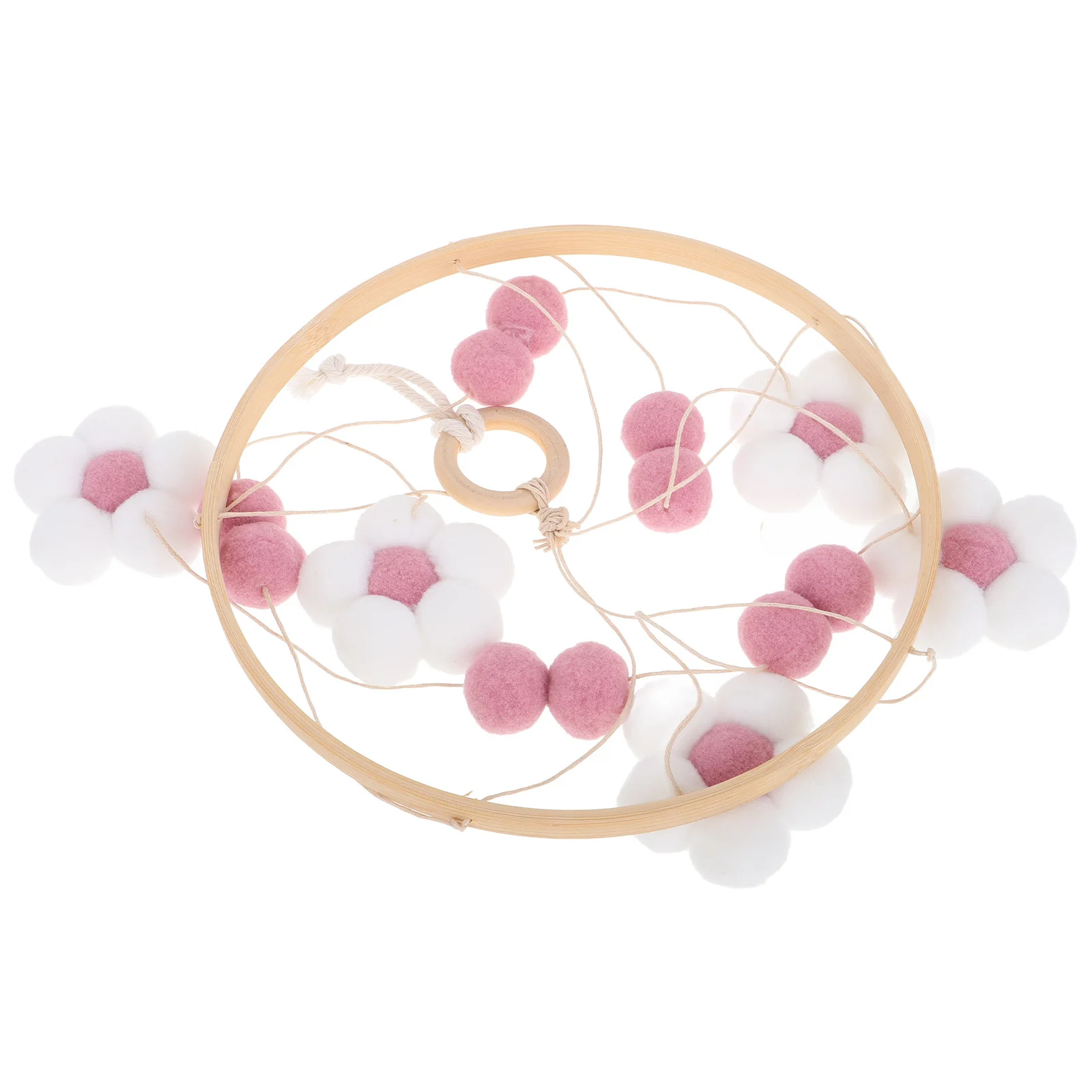 Pom Pom Flower Wind Chime Mobile for Crib Nursery Hanging Decor Soothing Bell Sound Baby Room Decoration Boho Kids Space