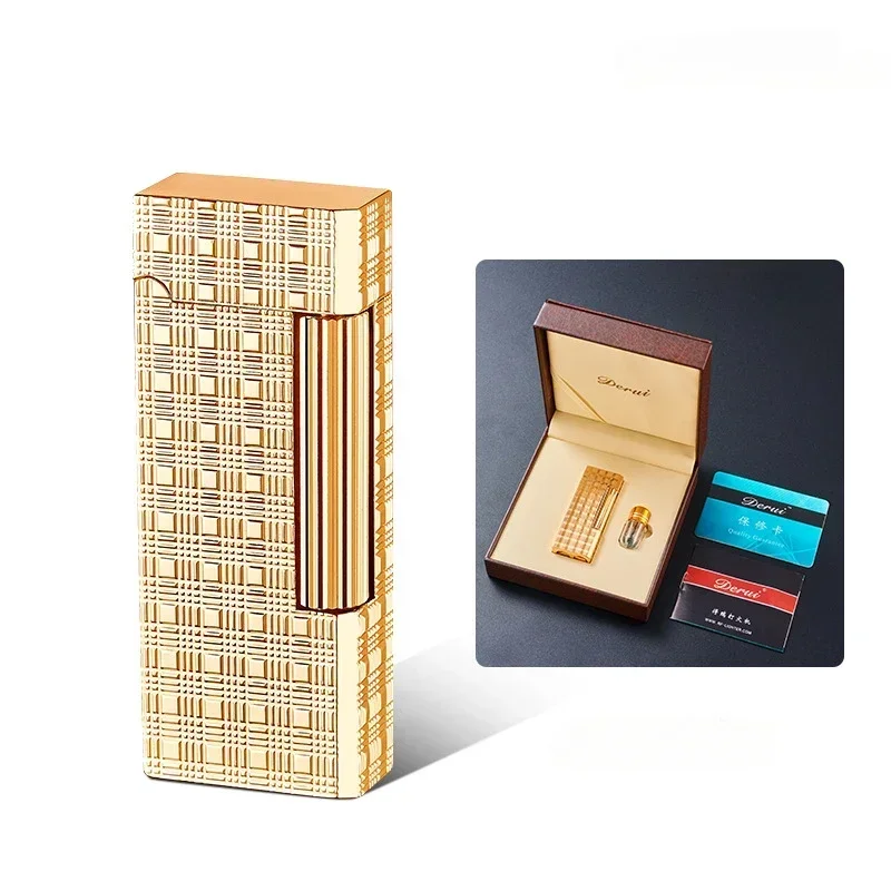 High-end DERUI Narrow Version Slant-fire Inflatable Lighter, Exquisite Carving Craftsmanship, Side-sliding Grinder, Holiday Gift