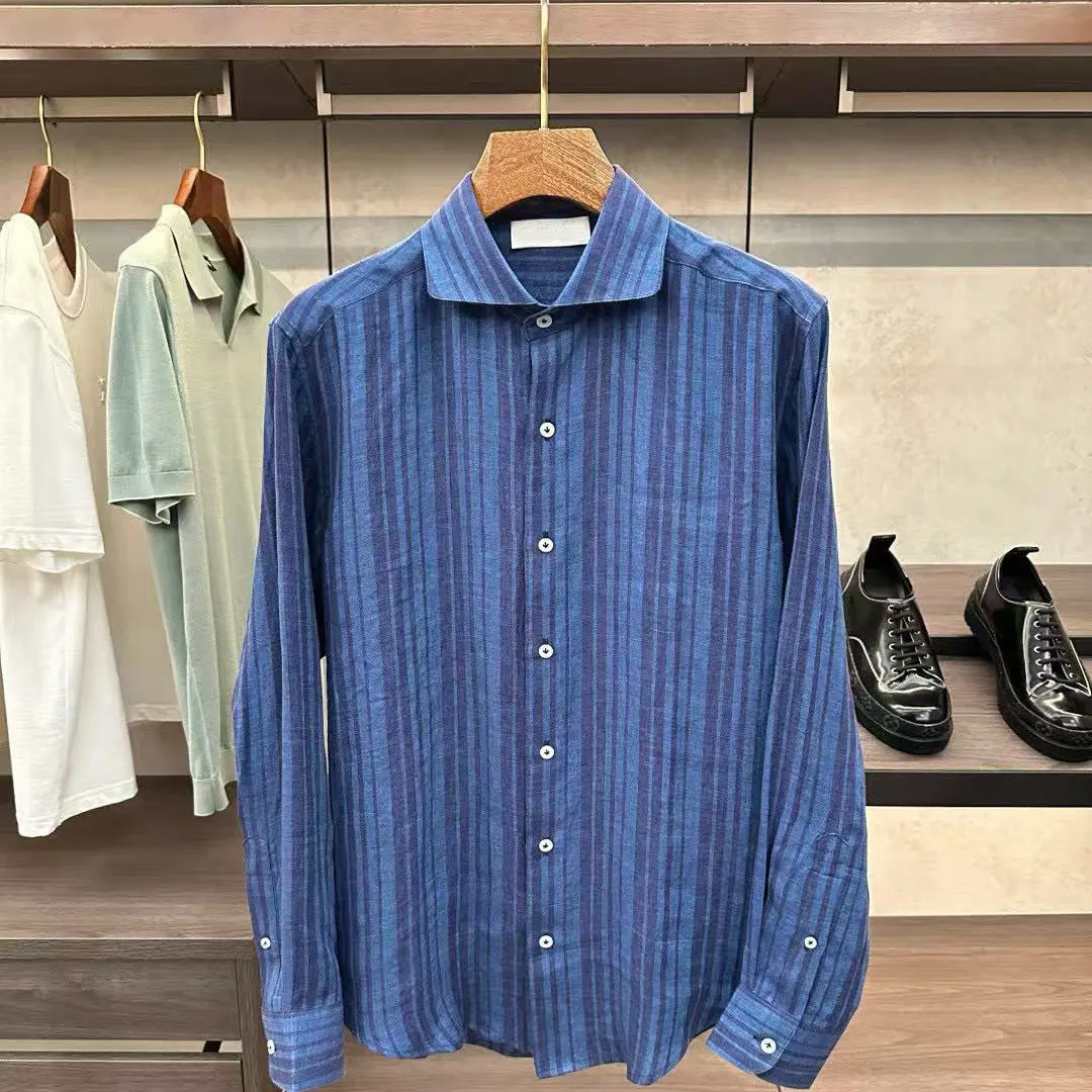 

Italy BC Men's 25 Early Autumn New Fashion Old Money Style Linen Long Sleeve Shirt Men's Casual Striped Shirt