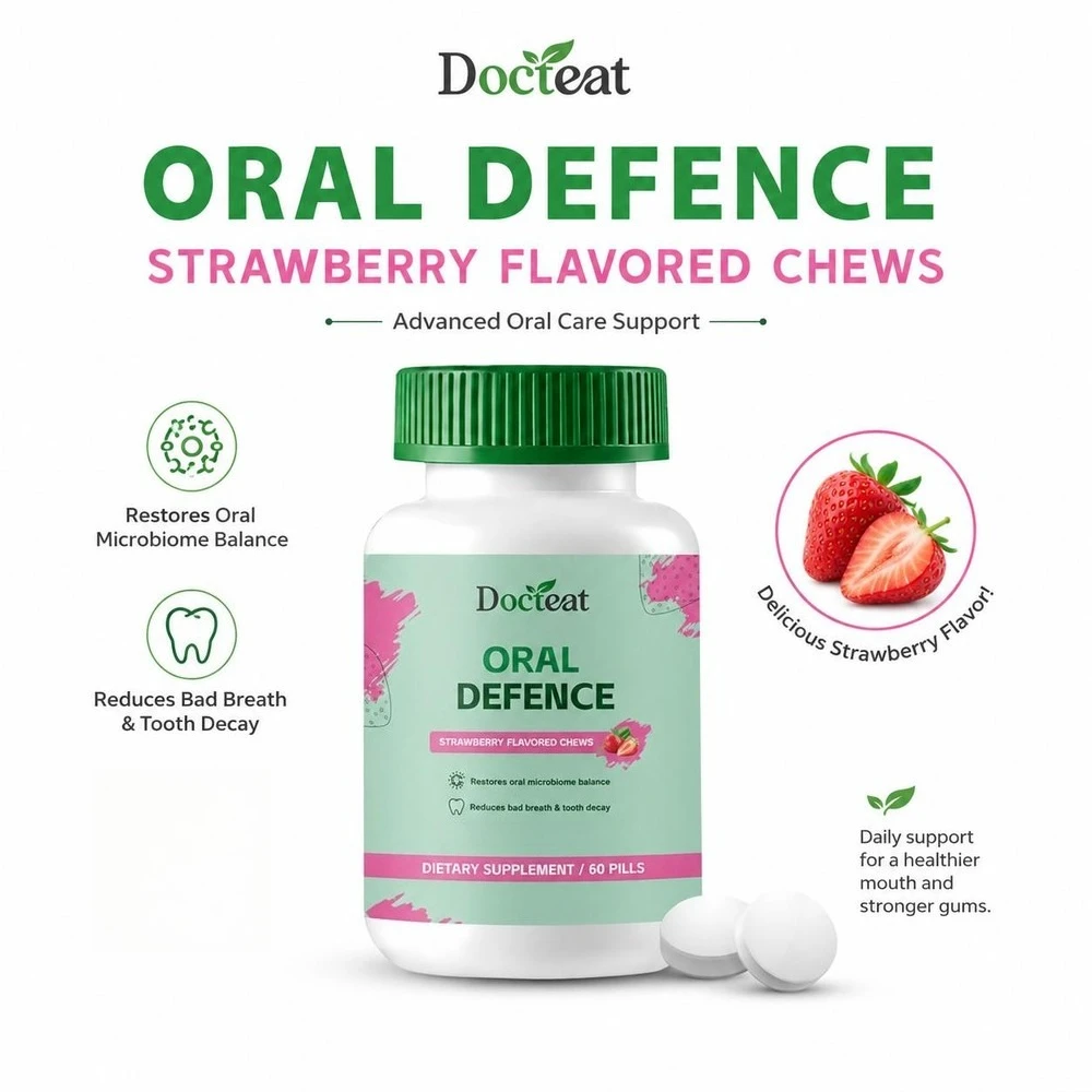 

Docteat Oral Defence Chew Tablets with Microcrystalline Hydroxyapatite, Xylitol, and Probiotics for Enamel & Oral Flora 60 Pills