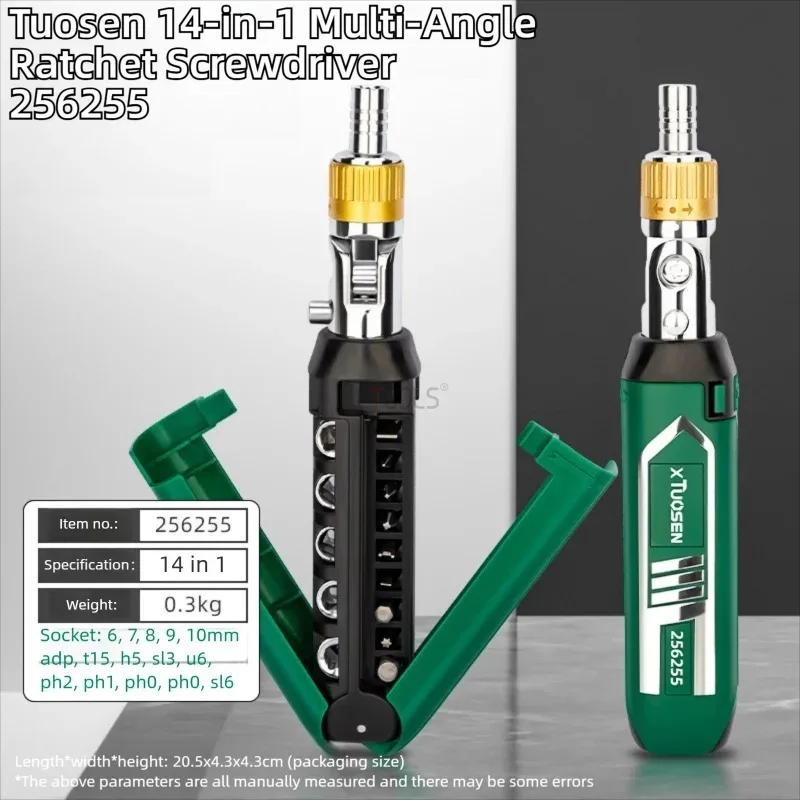 14 in 1 Multi-functional Ratchet Screwdriver Set 180-degree Rotation Straight and Cross Ratchet Screwdriver Bit Kit Repair Tool