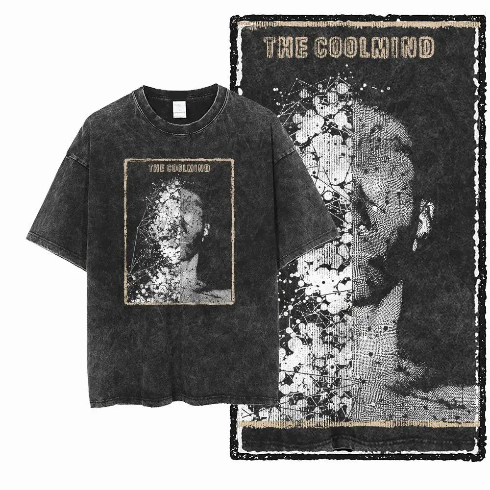 G15 Acid Washed Black Vintage 100 % Baumwolle COOLMIND bedrucktes Herren-T-Shirt |    Streetwear Big Size Cooles O-Ausschnitt Herren T-Shirt