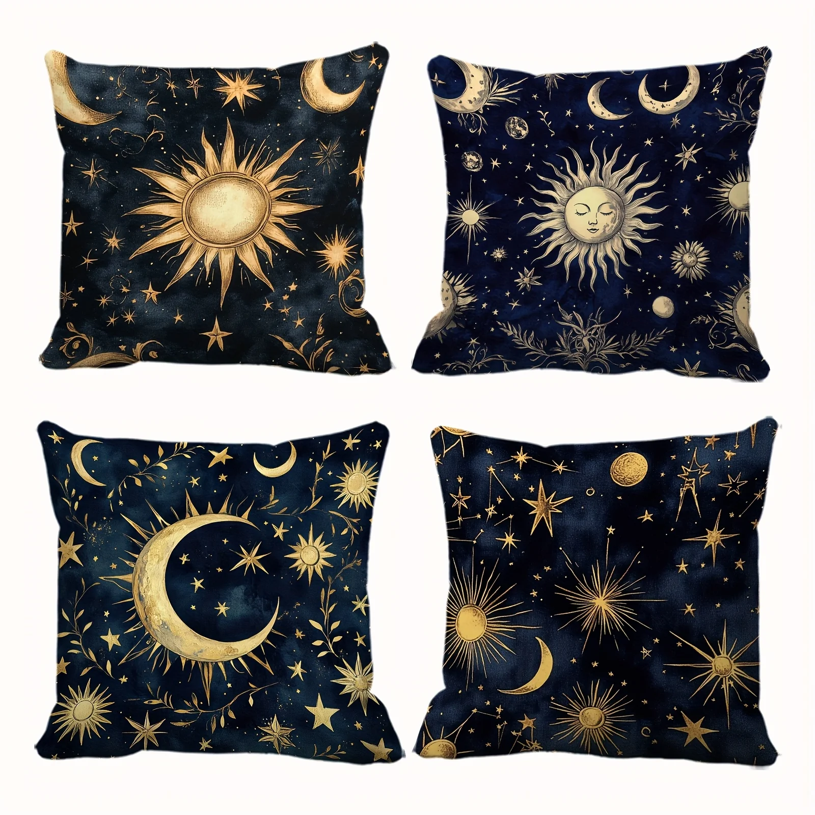 4-piece dreamy galaxy sun and moon themed pillowcase set, insert not included, suitable for living room, bedroom,car and office.