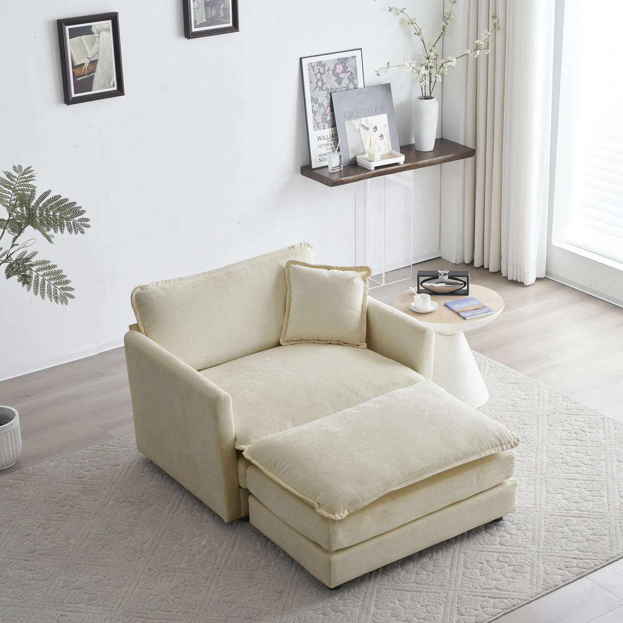 

Modern Accent Chair with Ottoman Living Room Club Chair Chenille Upholstered Armchair Reading Chair for Bedroom