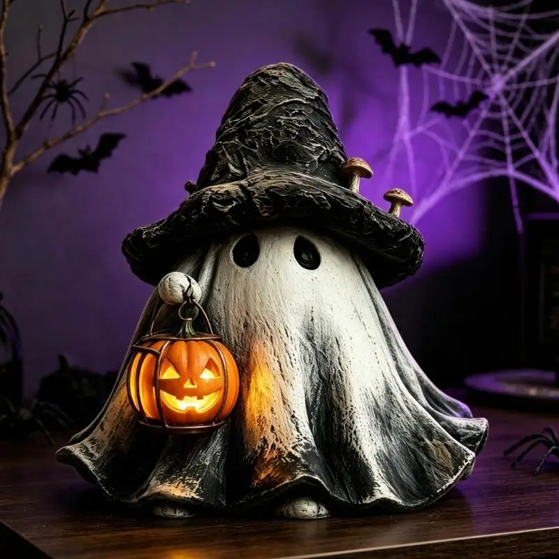 E8BD Wooden Halloween Holiday Shelf Decoration with Pointed Hat for Tiered Tray, Entry Table, Party and Fall Home Display