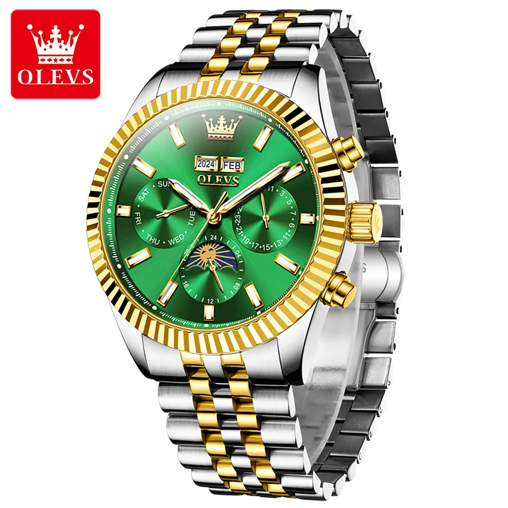 OLEVS 6688 Man Watch Luxury Brand Original Stainless Steel Moon Phase Calendar Waterproof Luminous Automatic Mechanical Watches