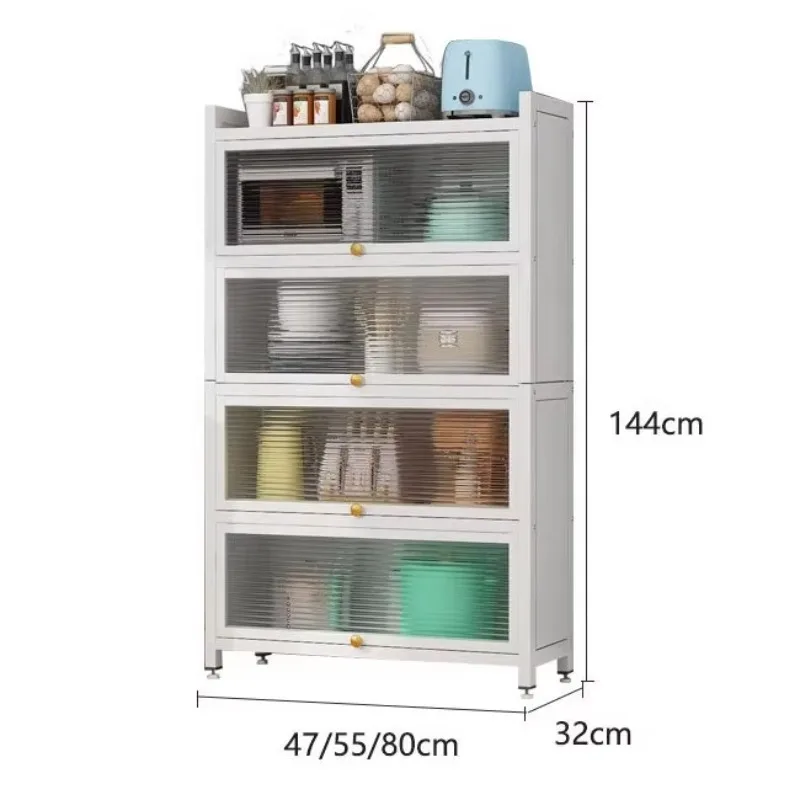 Kitchen Storage Cabinet Flap Door Multifunctional Four-Layer Stainless Steel Household Appliances Shelf