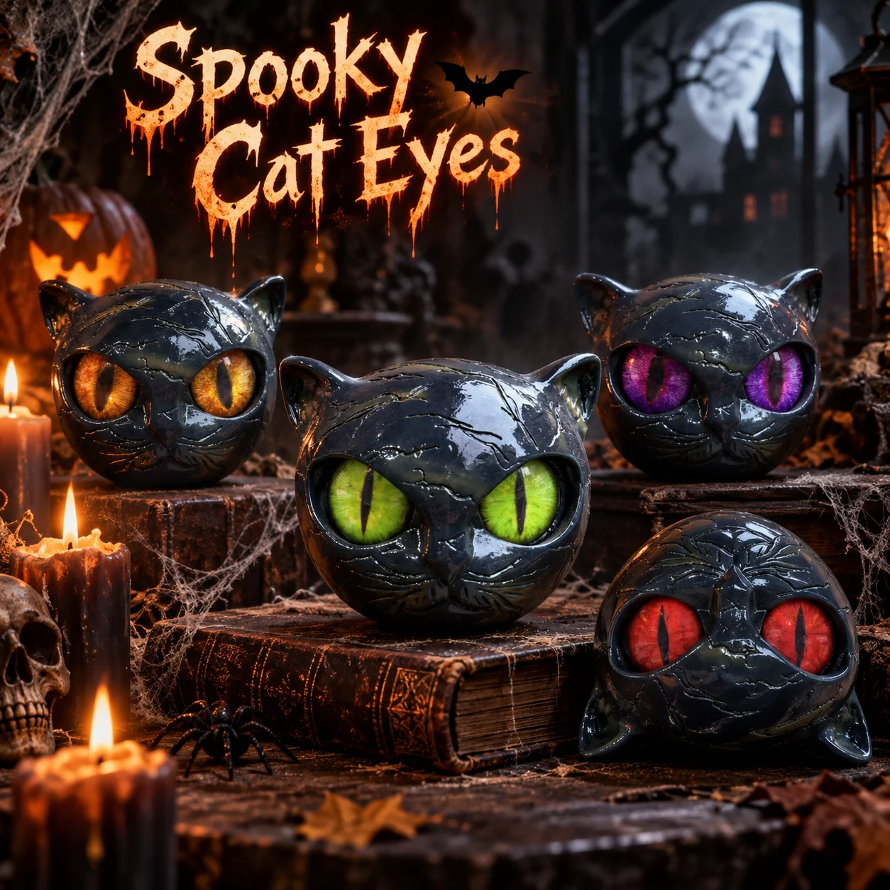 1/3/5 pcs F4 Resin Cat Head Halloween Decoration Creepy Eye Figurine Gothic Horror Ornament for Home Desk Shelf Party Decor