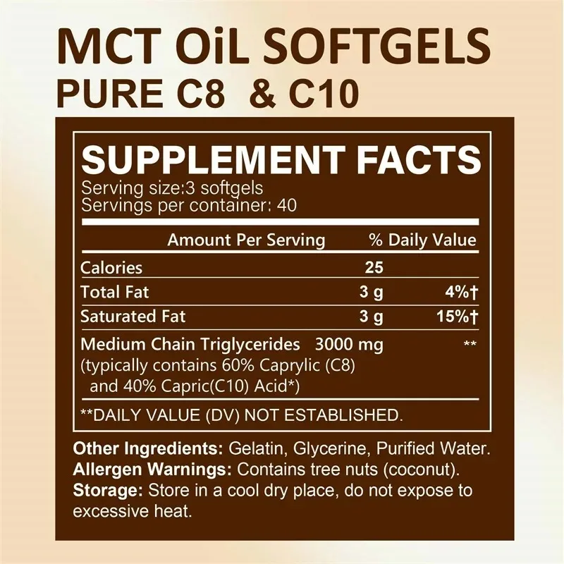 MCT Oil Softgels - Supports Energy and Endurance, Promotes Intestinal and Digestion Health, Metabolism, Improves Mental Clarity
