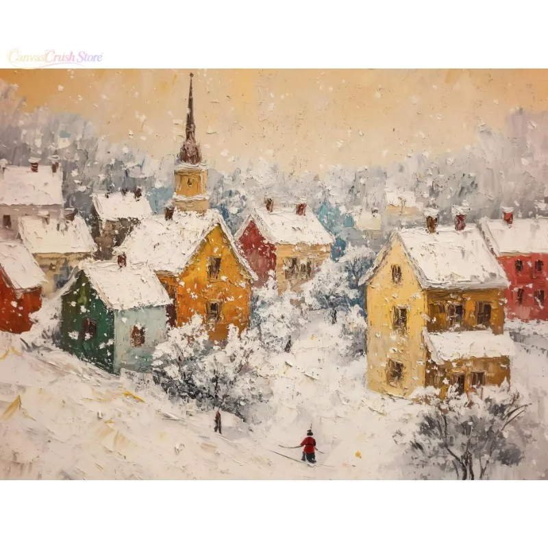 Vintage Christmas Train Holiday Winter Snow Farmhouse Town  Village Poster Print Canvas Painting for Living Room Home Decor 2026