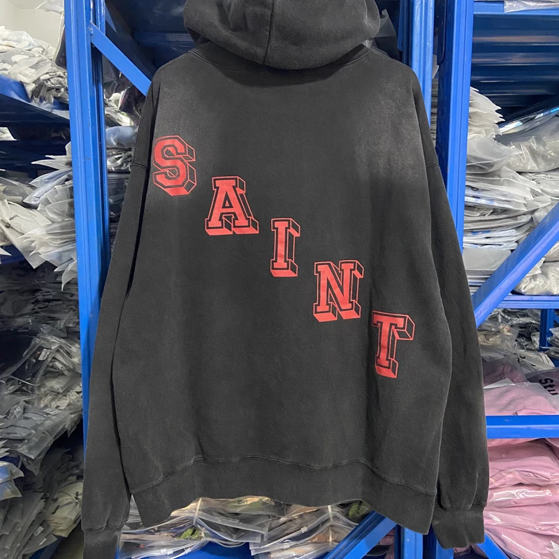 أوروبا الأمريكية الاتجاه سانت Mxxxxxx هوديي الشارع الشهير الرجعية الملاك إلكتروني طباعة فضفاضة القطن غسل قمم عارضة القديمة السترة