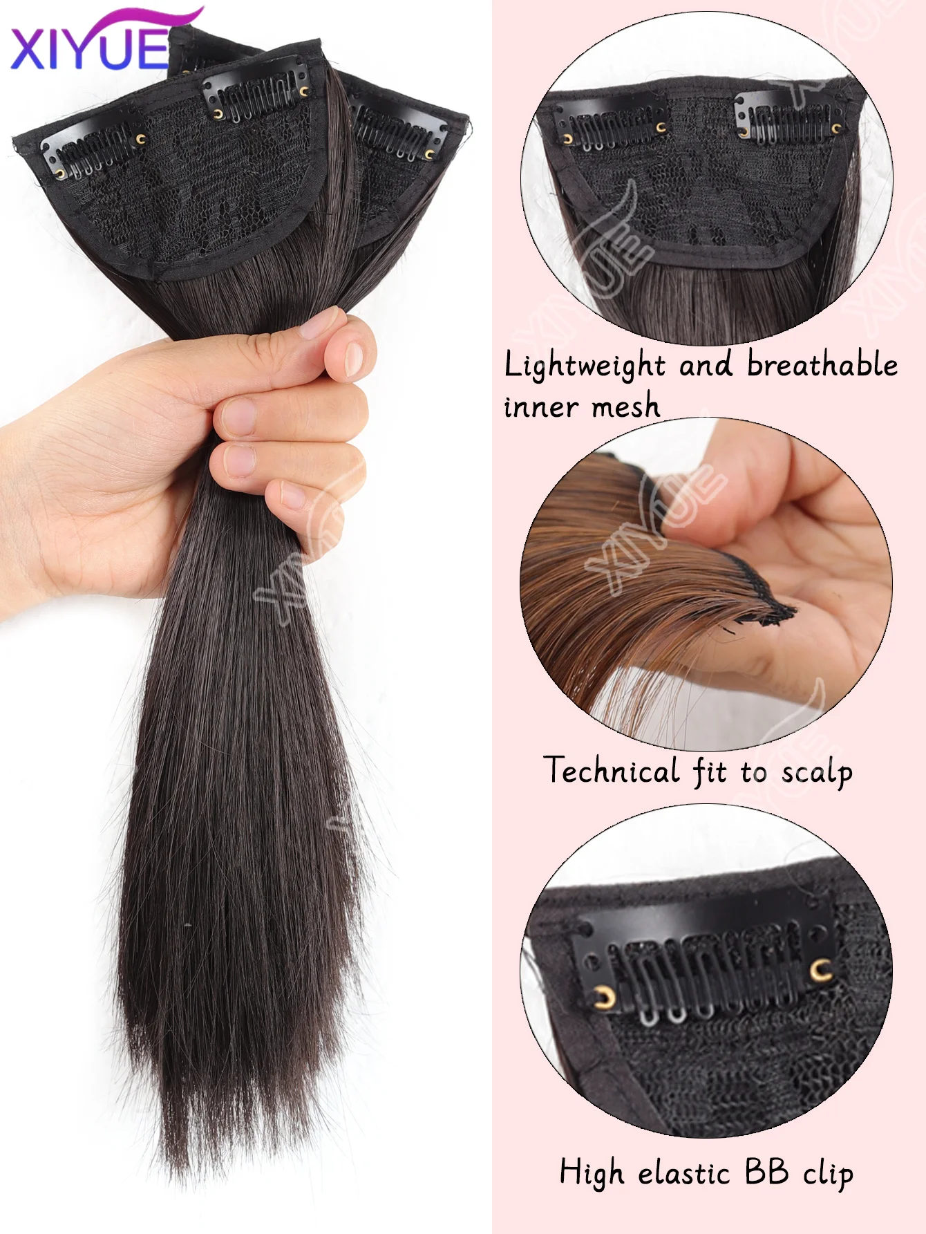 XIYUE 2pc 10cm Synthetic Short Straight Pad Invisible Hair Extension Lining of Hair Top Side Cover Hairpiece for Women