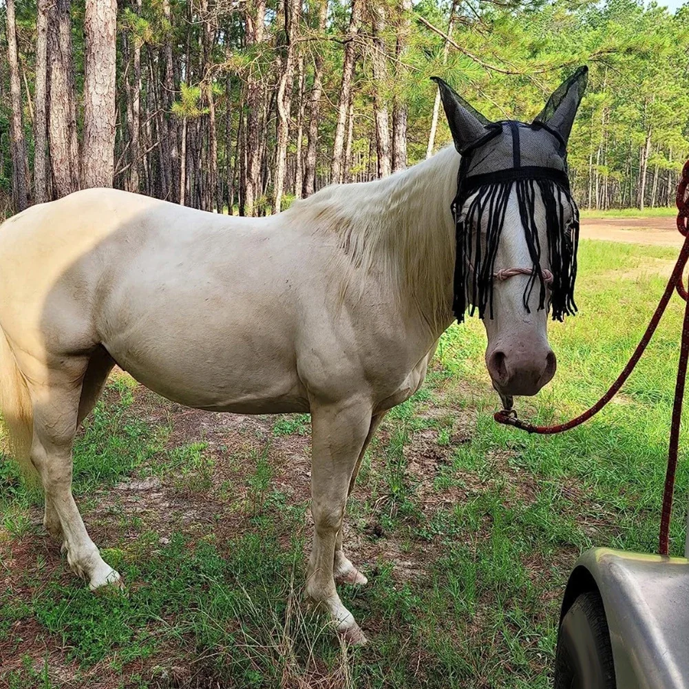 Black Horse Fly Cover Adjustable Horse Fly Cover Horse Care Product Soft Tassels Breathable Polyester Quick-drying Skin-friendly