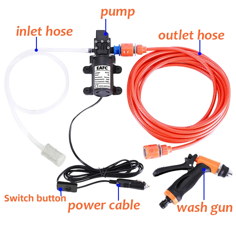 100W Portable 12v Car High Pressure Cleaning Pump Kit 160PSI Electric Cleaning Pump Car Garden Pet Cleaning