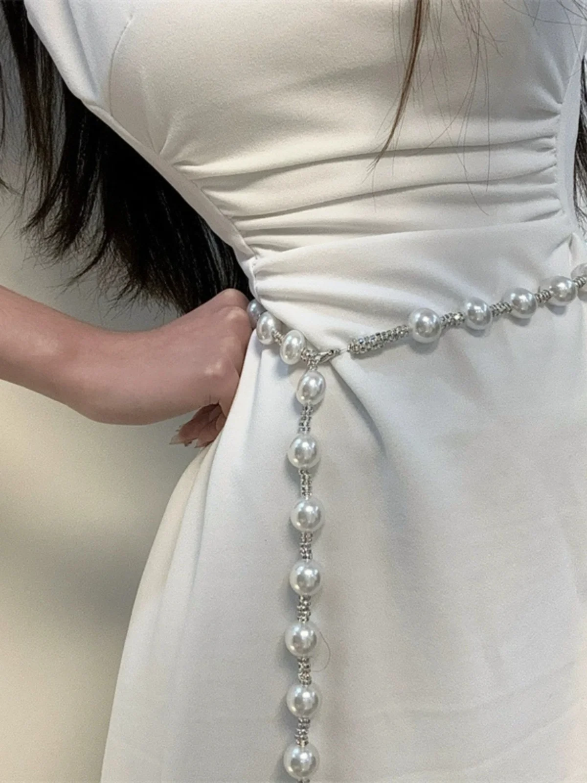 Women's Large Pearl Waist Chain Norway Trendy Style Pearl Duplicate Fine Belt Accessory for Dresses Versatile Decor