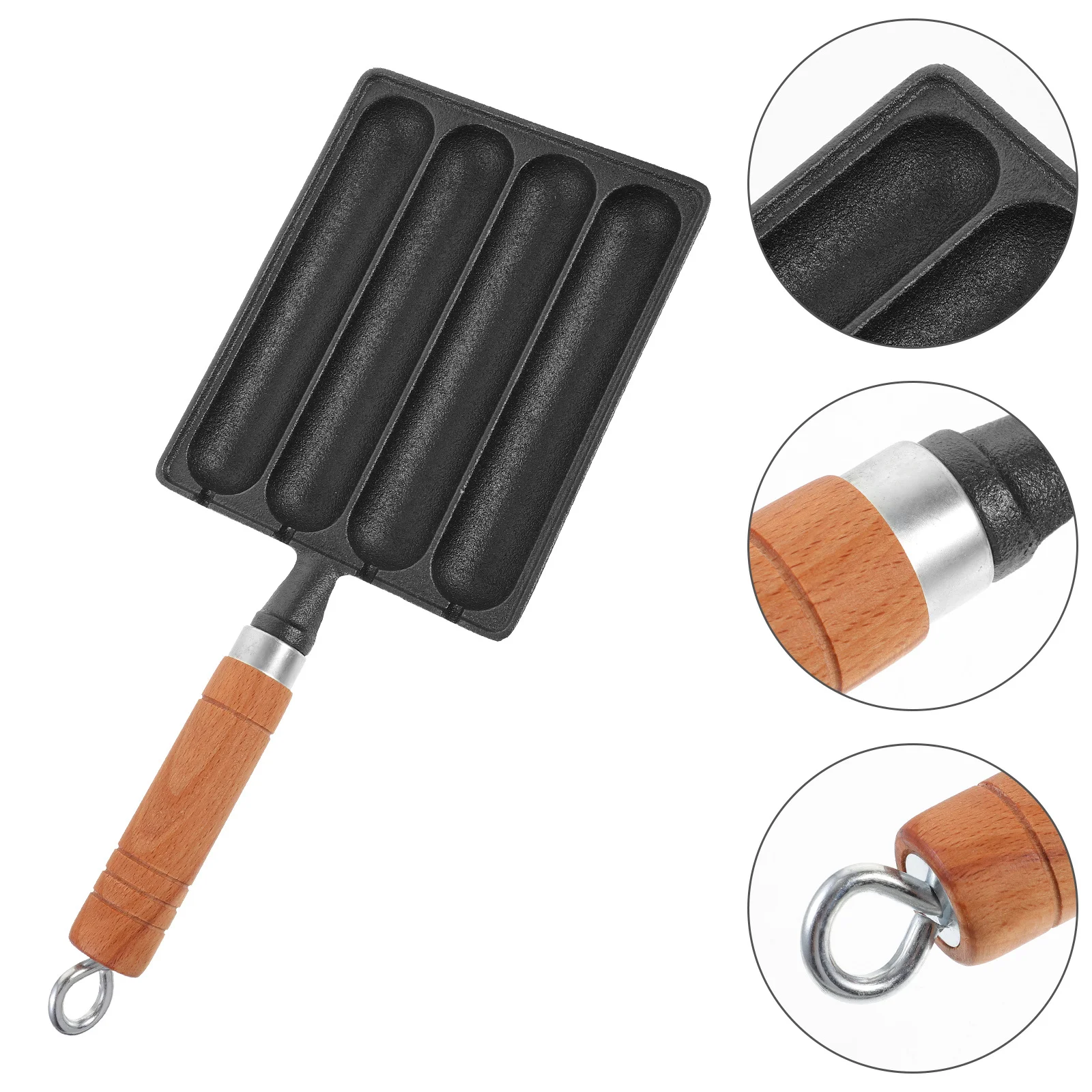

4 Slot Sausage Mold Cast Iron Grill Pan for Homemade Hot Dogs Baking Steaming Reusable Food Tool Festival Camping Cooking