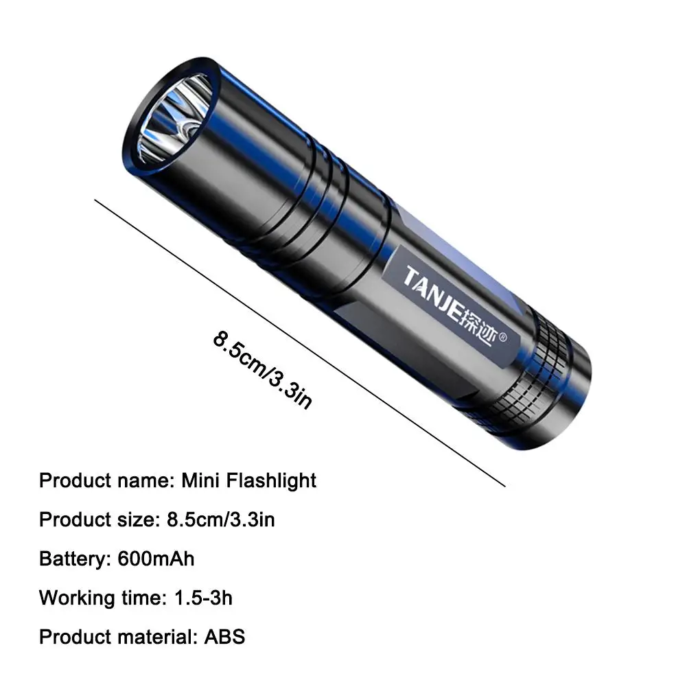 1 PC ไฟฉายขนาดเล็กแบบพกพา USB ชาร์จไฟฉาย LED กันน้ํา MINI Super Bright Light 600mAh สําหรับเดินป่ากลางแจ้งตกปลา