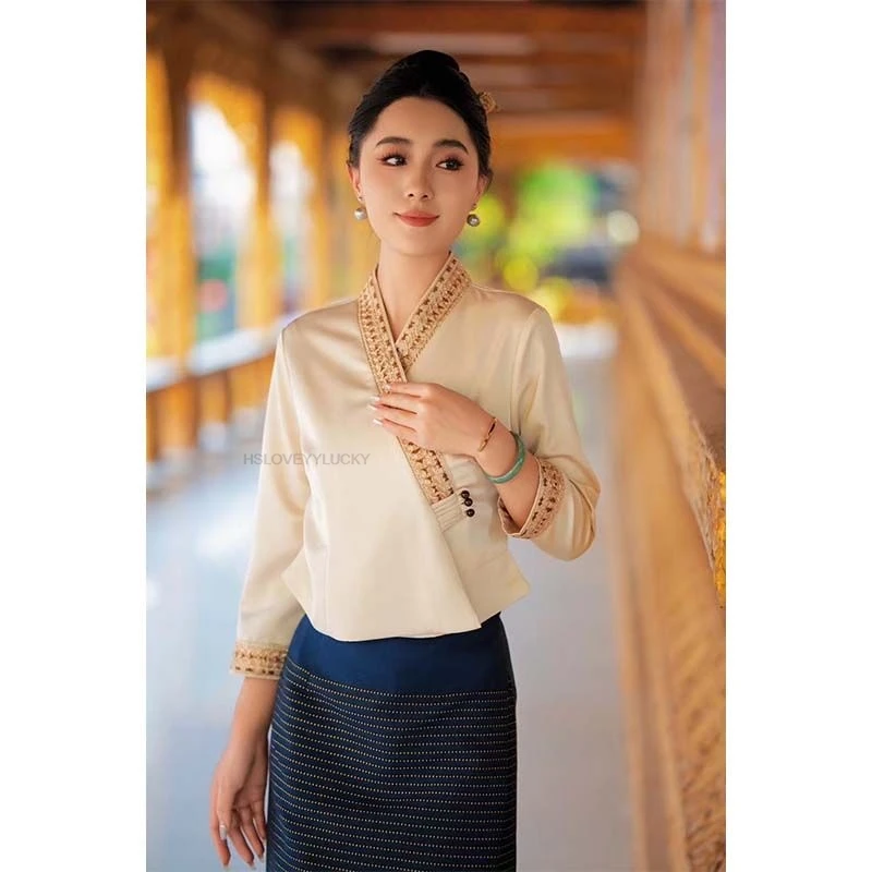 

Oriental Dai Ethnic Style Garment Travel Photography Thailand Clothing Chinese Style Elegant Slim Tea Clothes Daily Tai Clothing