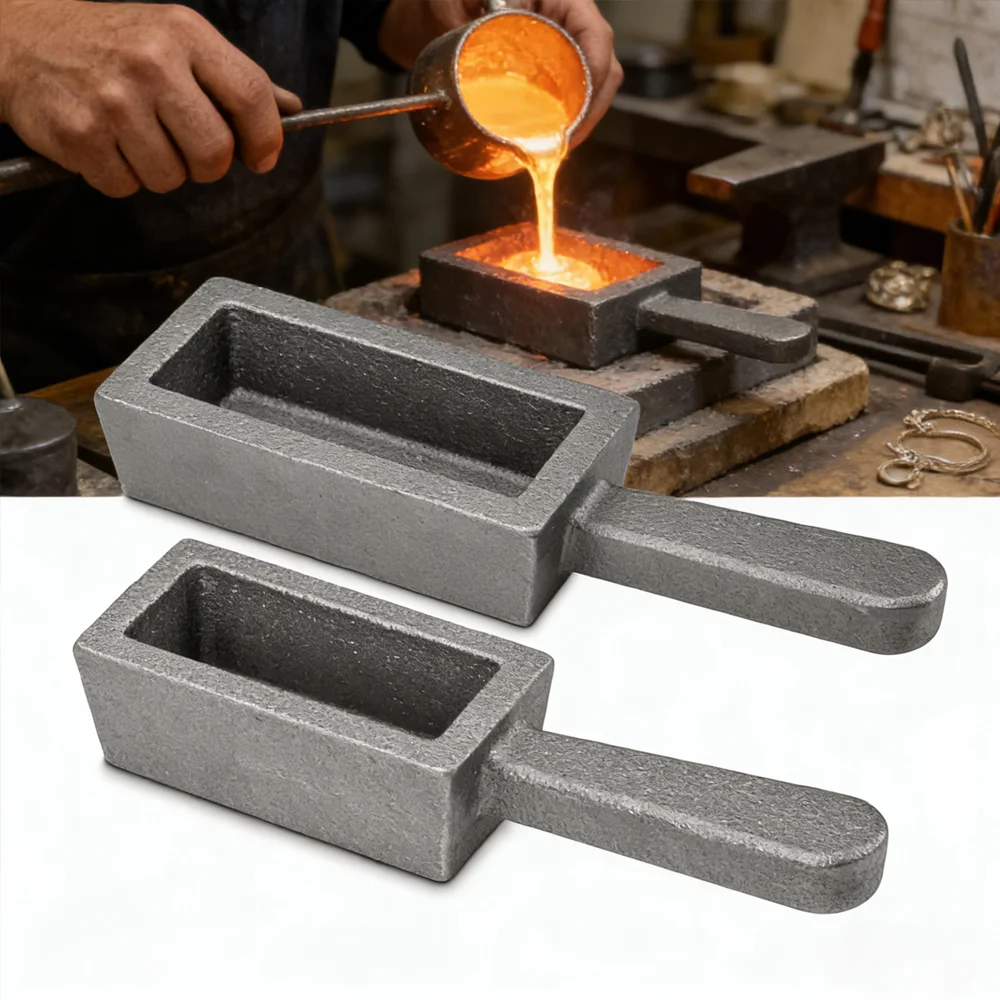 Durston Gold Silver Bar Casting Moulds Two Size Available Steel Open Ingot Mold with Handle for Jewelry Metal Recycling Melting