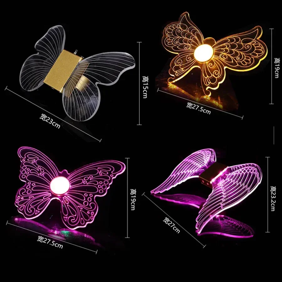 Butterfly Angle Wing Shape Acrylic LED Sparkler Light Flash Stick Champagne Bottle Head Glorifier LED Strobe Baton for Bar Decor