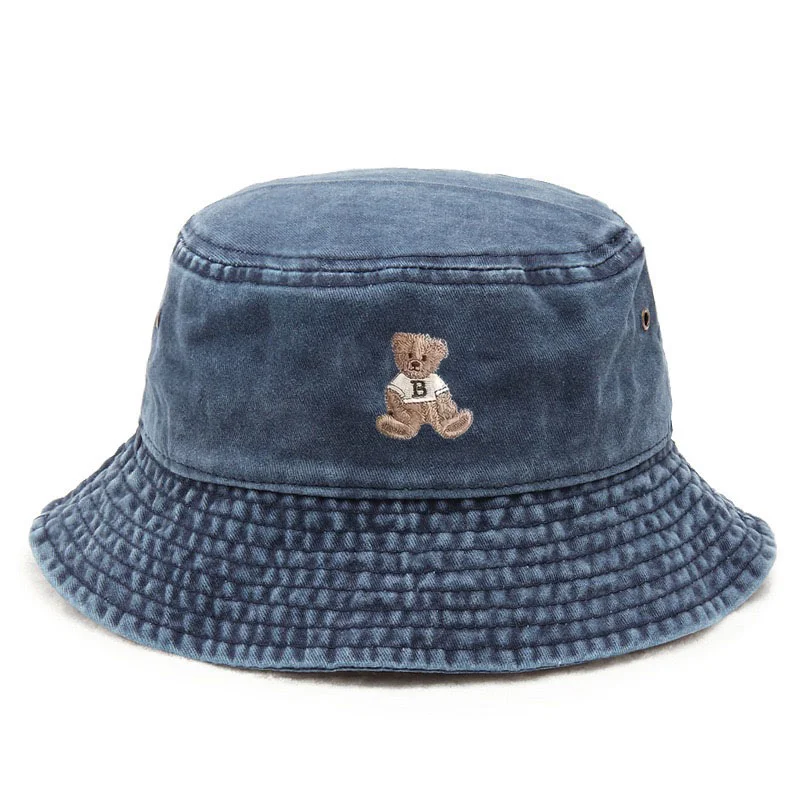 

Cotton Washed Bucket Hat Teddy Bear Design Vintage Fishing Hat Sun Protection Outdoor Plush Toy Inspired Cap Kids Gift Idea