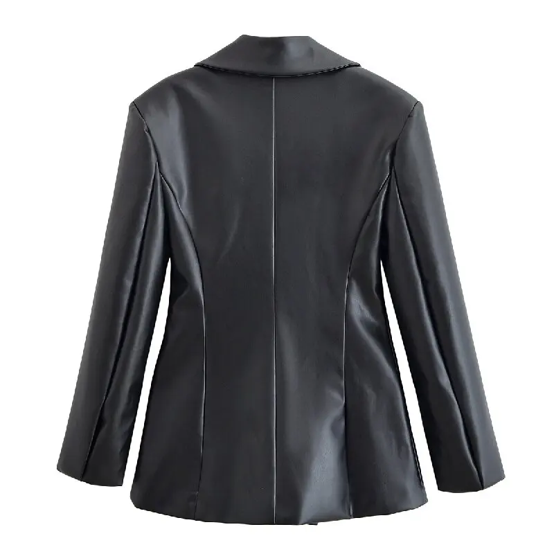 KEYANKETIAN Spring New Women's Flip Cover Decoration, One Button Slim Fit Faux Leather Suit, Women Casual Jacket