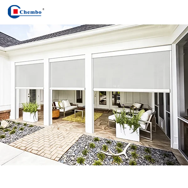 Aluminium Pergola Courtyard Blinds Motorized Patio Shades Zip Track clear Zip Screen Outdoor Roller Blinds