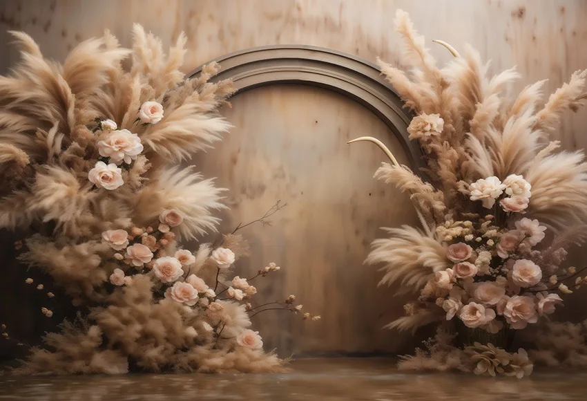 Mehofond 사진 배경 보호 벽 팜파스 잔디 장식, 소녀 초상화, 출산 파티, 빈티지 꽃 커튼 사진 배경