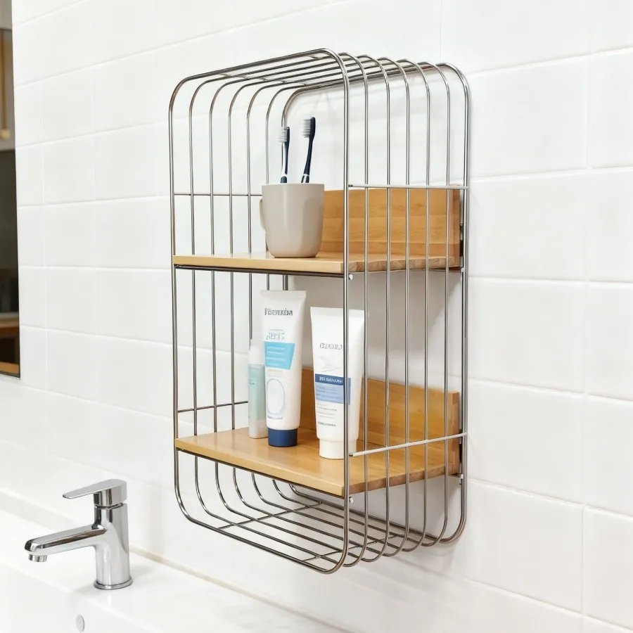 Stainless Steel Wall Mounted Spice Rack 40x20x60cm Modern Minimalist Kitchen Storage Organizer for Seasoning Jars