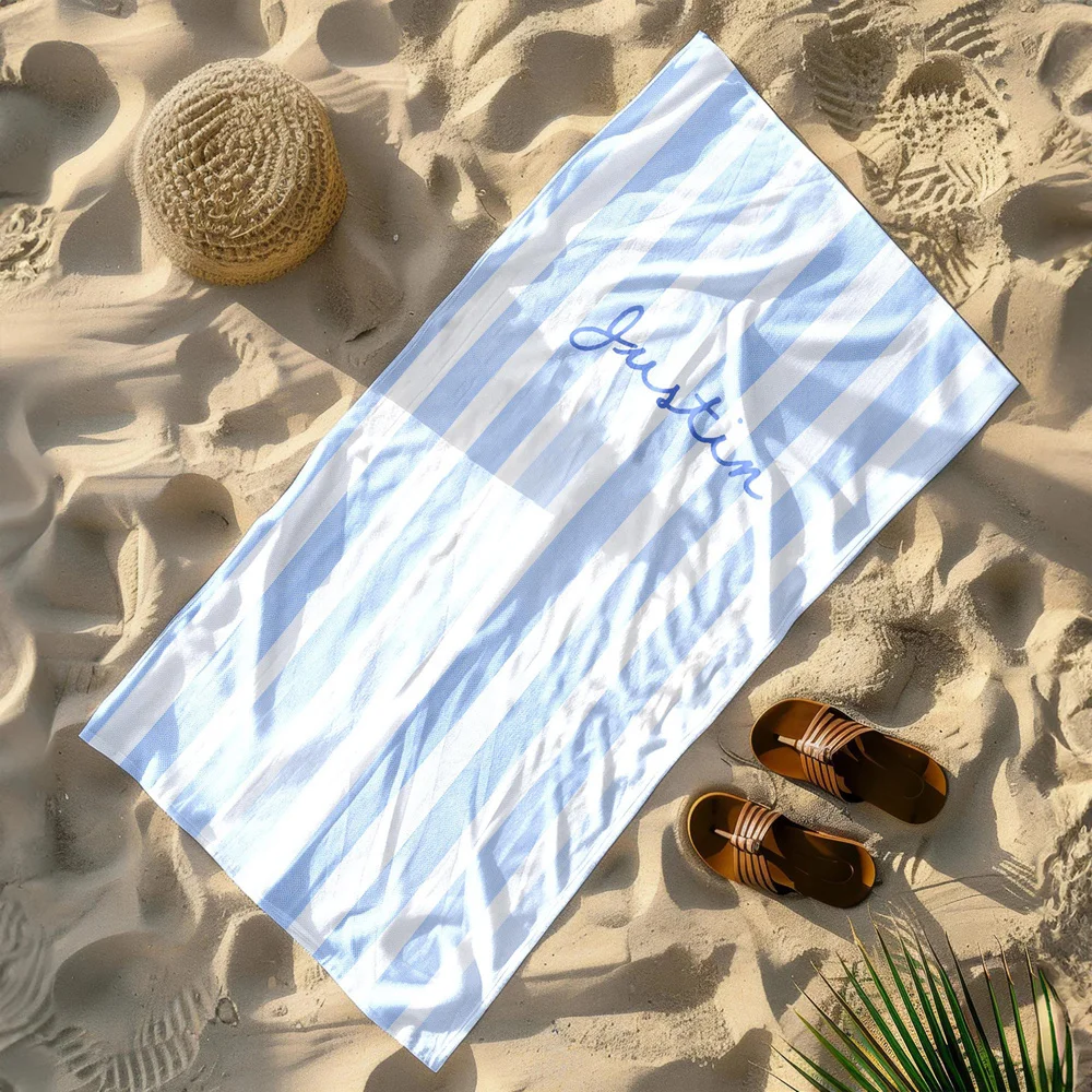 Personalized Striped Beach Towel Custom Name/Logo Oversized Microfiber Towel Summer Party Gift for Beach Swimming Bath Sports view 5