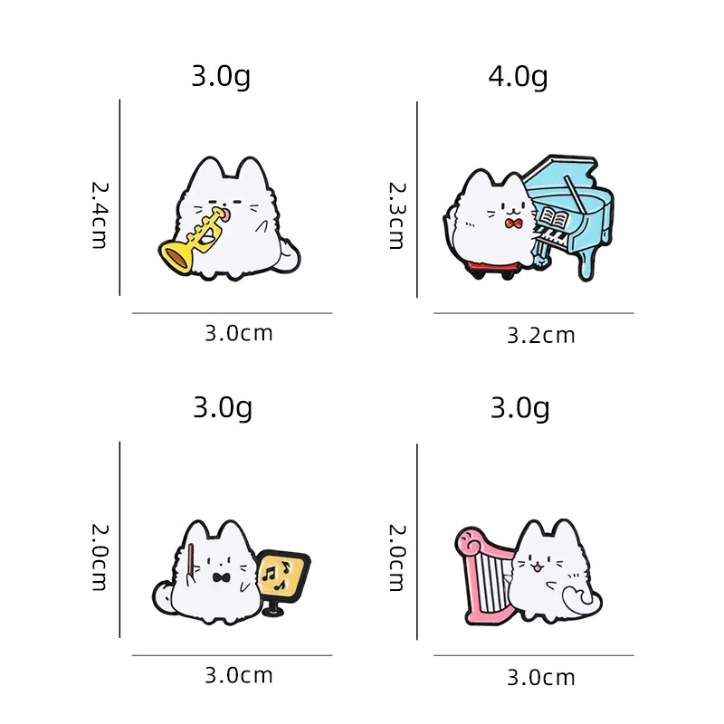 Cute Music White Cats Brooch Saxophone Blue Piano Pink Harp Cat Creative Animal Metal Badge Punk Pins Jewelry Accessories Gift