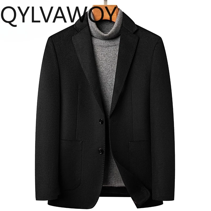 

QYLVAWOY, новинка 92% шерсти, мужской однобортный однобортный пиджак из чистой шерсти, весенне-осенний повседневный пиджак, мужская кашемировая верхняя одежда среднего возраста, LJ2130