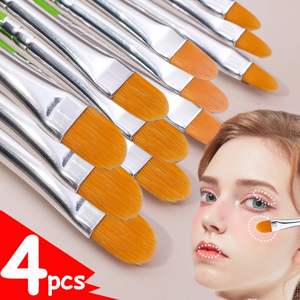 4 Stuks Platte Kop Concealer Oogschaduw Borstel Make-Up Borstels Zachte Markeerstift Contour Eyeliner Gezicht Detail Make-Up Gereedschap Meisje