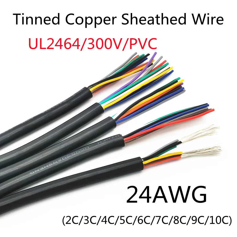 

1M 24AWG UL2464 Sheathed Wire Cable Copper Signal Cable 2 3 4 5 6 7 8 Cores Soft Electronic Audio Wire