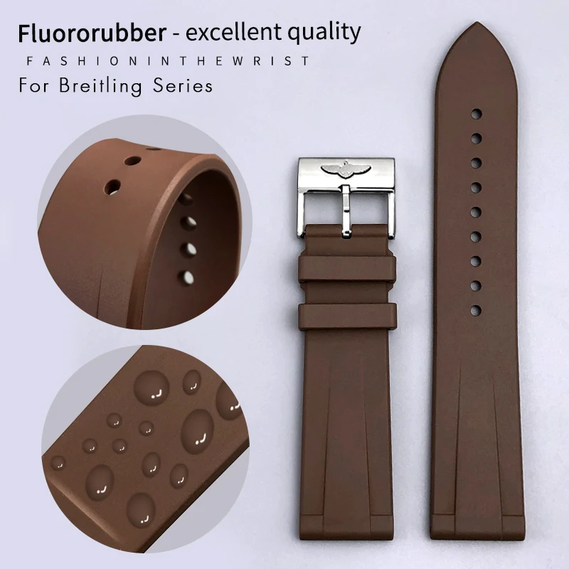 21mm 22mm FKM Fluororubber Nature Rubber Watchband Fit for Breitling Superocean Avenger Heritage Soft Watch Strap Folding Buckle