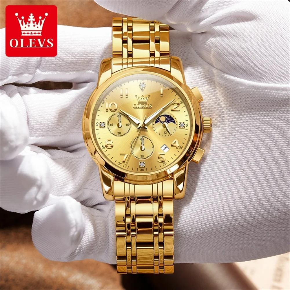 OLEVS 3628 ساعات رجالية عدد مقياس Moonswatch رجل الموضة ساعة اليد الفاخرة تاريخ كرونوغراف مقاوم للماء ساعة كوارتز للرجال #5