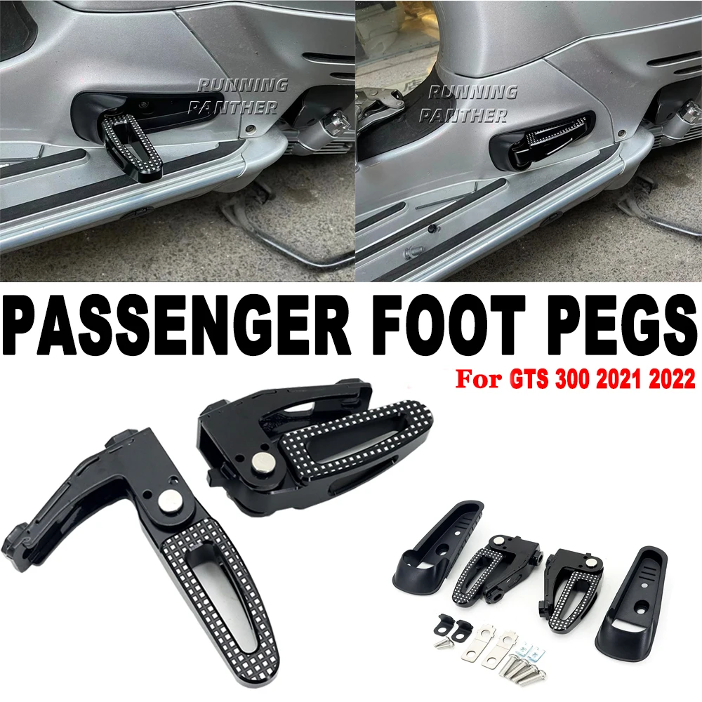 

New GTS300 2021 2022 Foot Rests Pedals Rear Footrest aluminum Footpeg Passenger Pegs Motorcycle Accessories For GTS 300