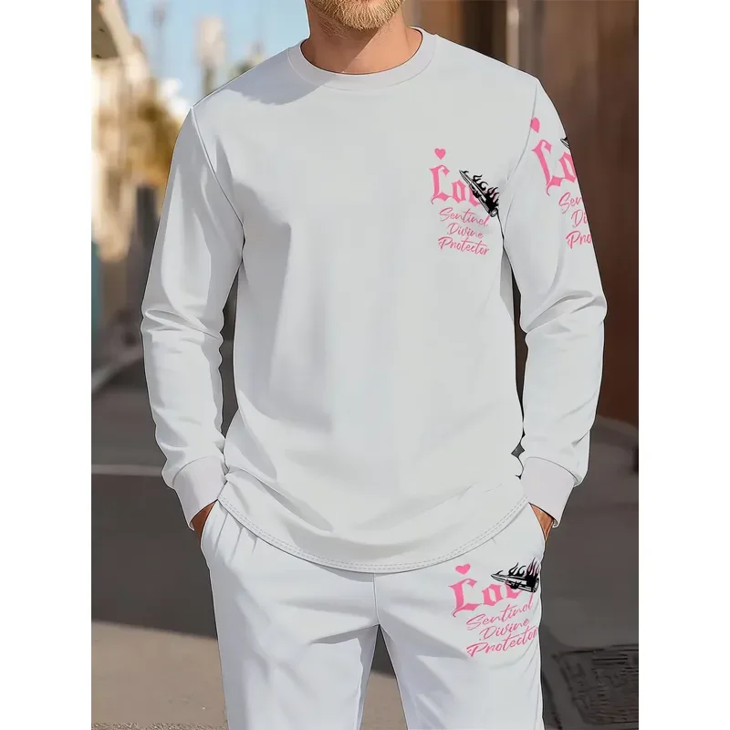 Men Round Neck Sweater Set 3D Angel Pattern Printed American Street Casual Fashionable Autumn Winter New Long Sleeve Top