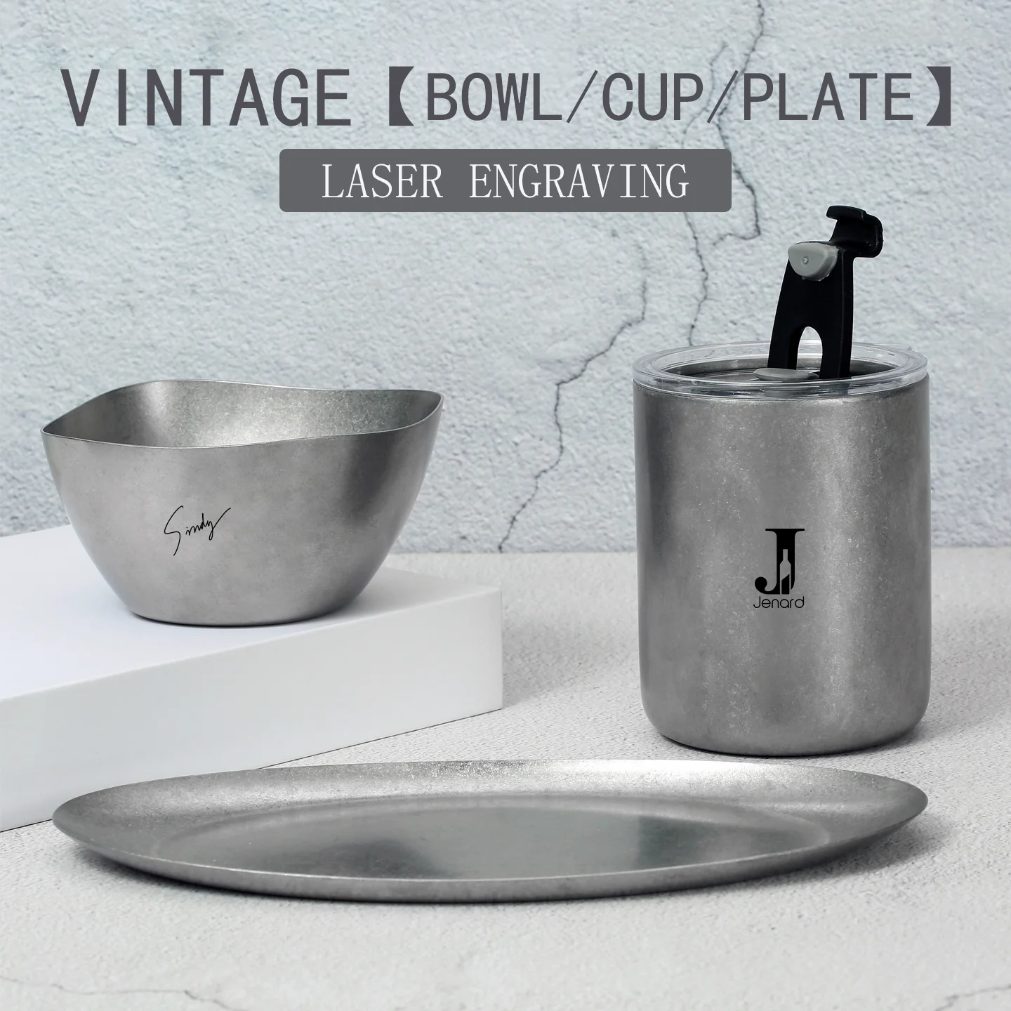 304 Stainless Steel Bowl Tray Double-layer Insulated Cup Custom LOGO Tableware Vintage Retro Japanese Style Restaurant Gift