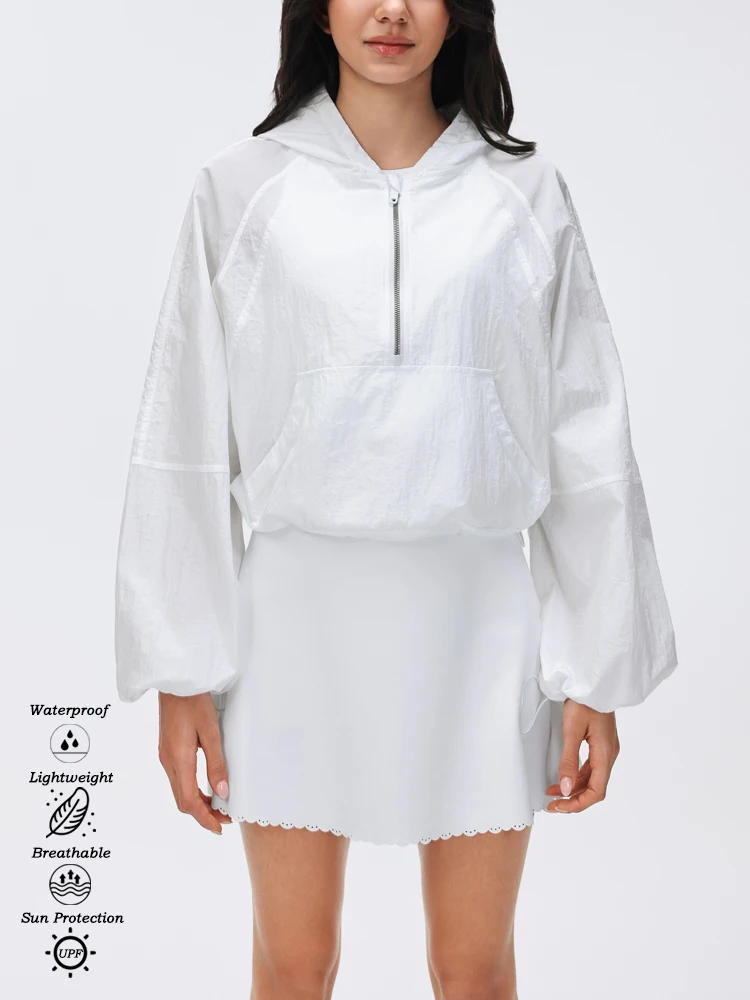 

VITALINOVO Quarter Zip Pullover Women Lightweight Waterproof Rain Jackets Oversize Running Hiking Outdoor Hooded with Pockets