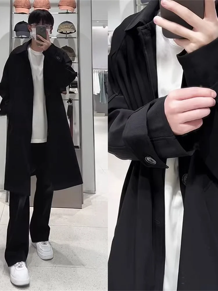 

Мужское удлиненное пальто Bla в британском стиле, весна-осень, корейская версия, премиум-качество, цвет хаки, свободный крой