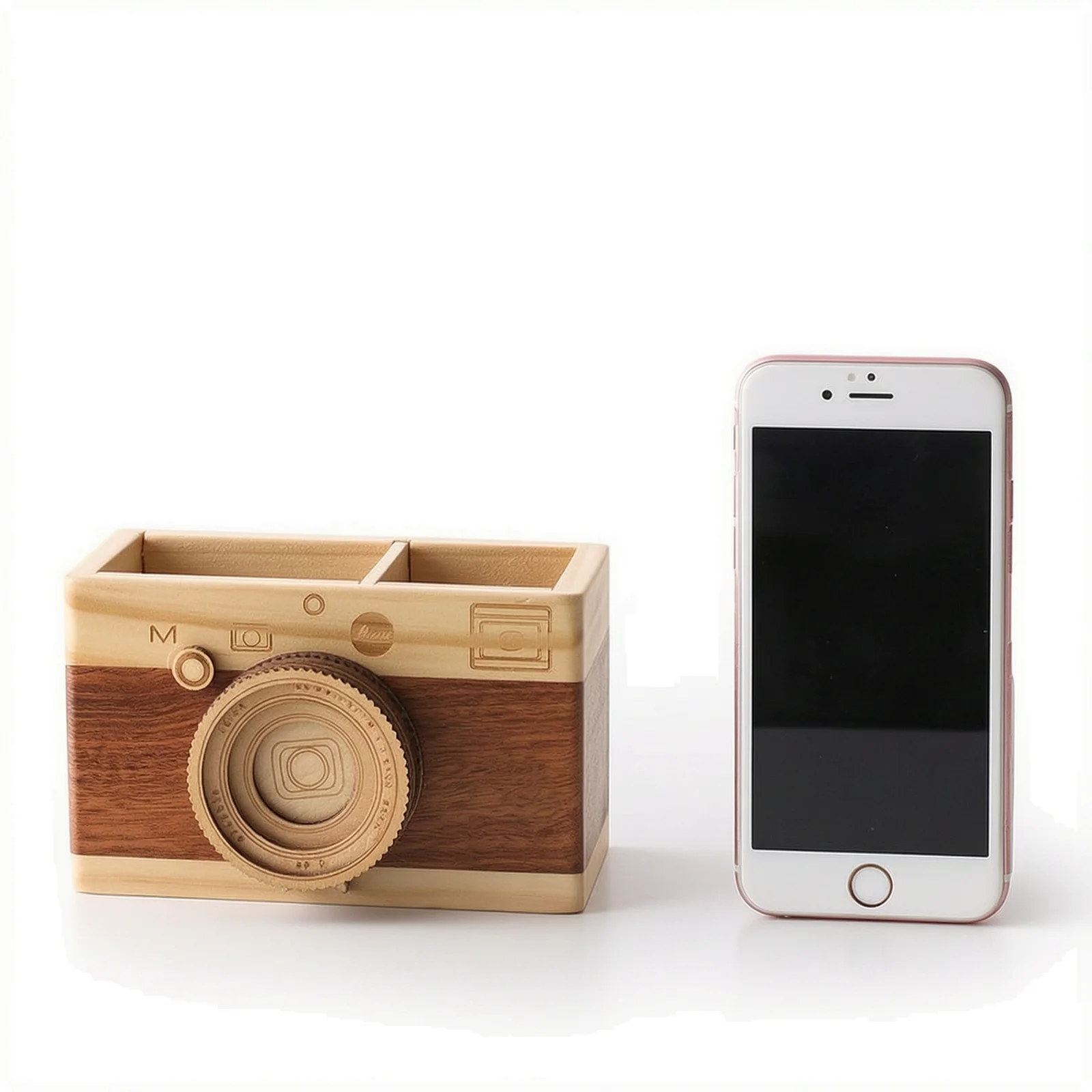 Gifts For Photographers Retro Camera Wooden Pen Holder Office Decoration Photographer Gifts Square