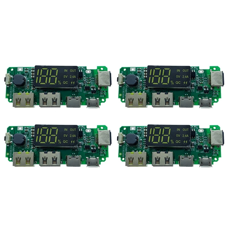 LED Dual USB 5V 2.4A Micro/Type-C USB Mobile Power Bank 18650 Charging Module Lithium Battery Charger Board 4Pcs