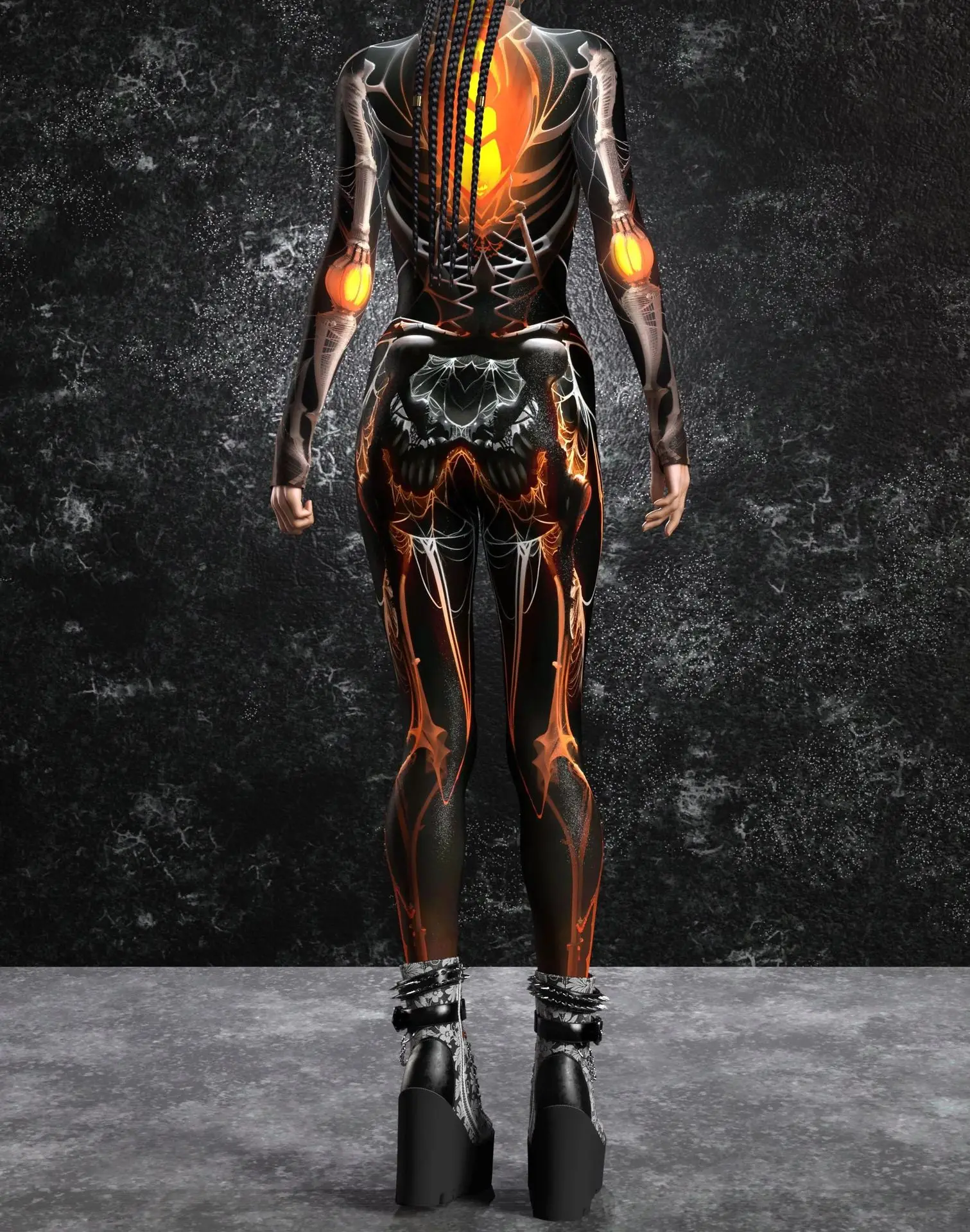 Halloween-Horror-Party Damen Sexy Mehrfarbiger Totenkopf-Print Jumpsuit Kleidung für Feiertagspartys, Maskenbälle und Bühnenauftritte – Detail 19