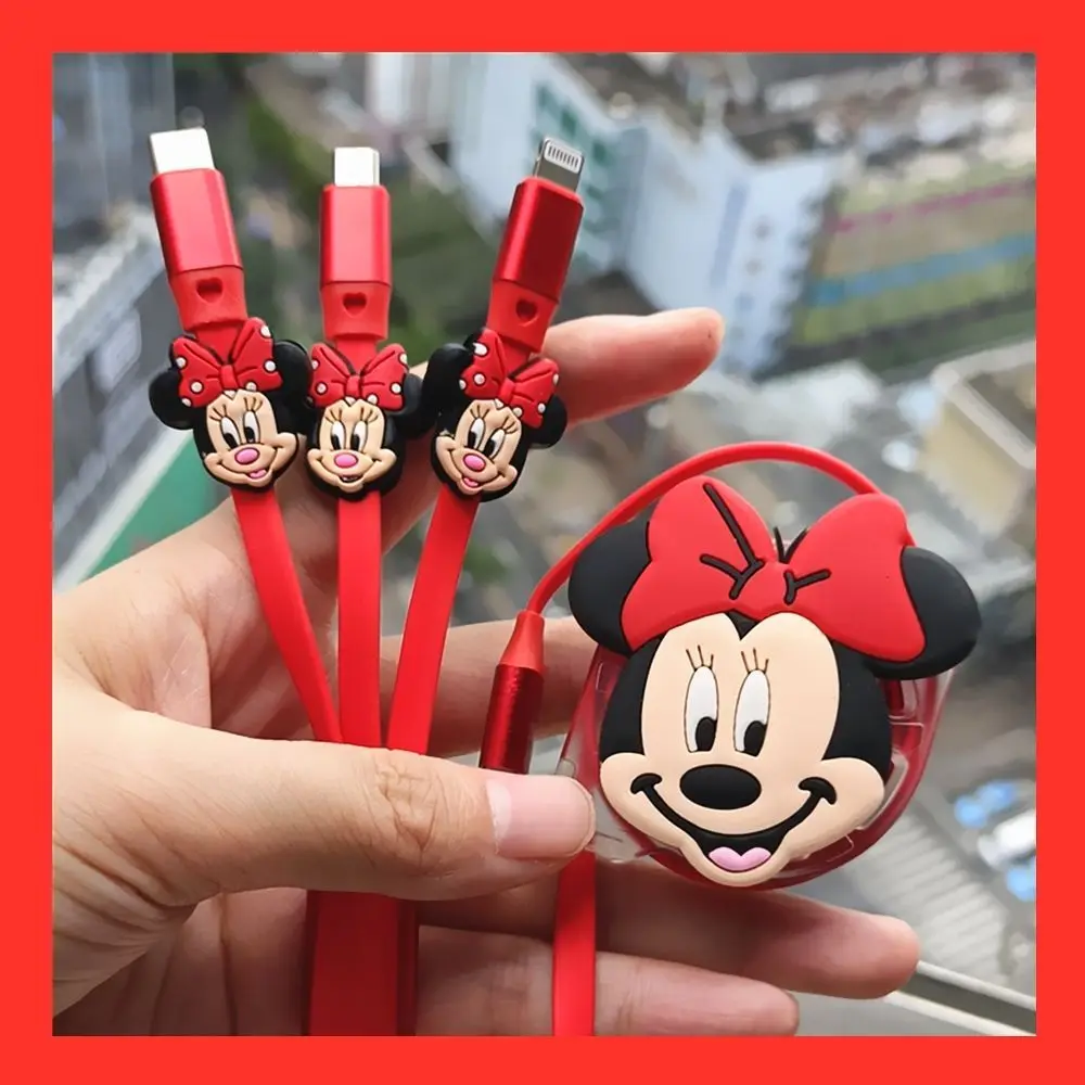 

Disney Mickey Minnie Cartoon Cute Data Cable Retractable 3 in1 Fast Charge Data Cable Type-C for Iphone Samsung Huawei