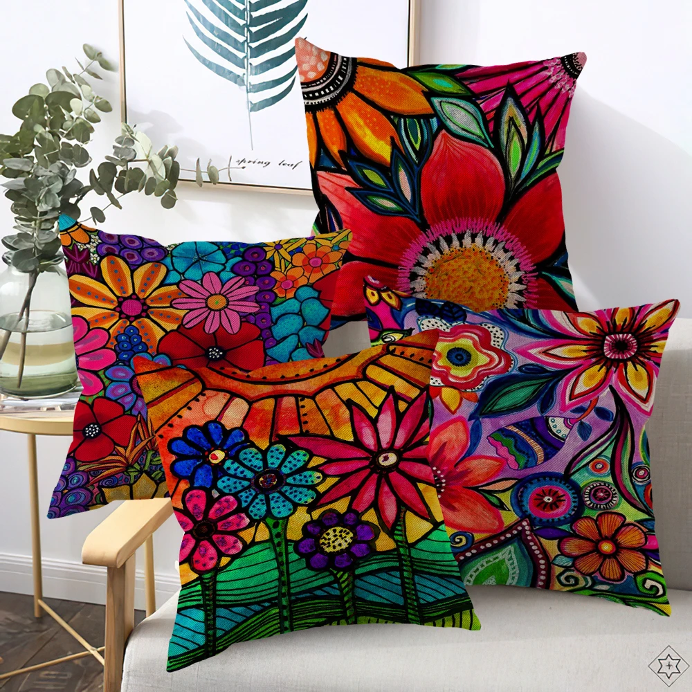 Vibrant Mexican Cactus Pillow Covers Linen Throw Pillowcases For Living Room Bedroom Couch Sofa Home Decor